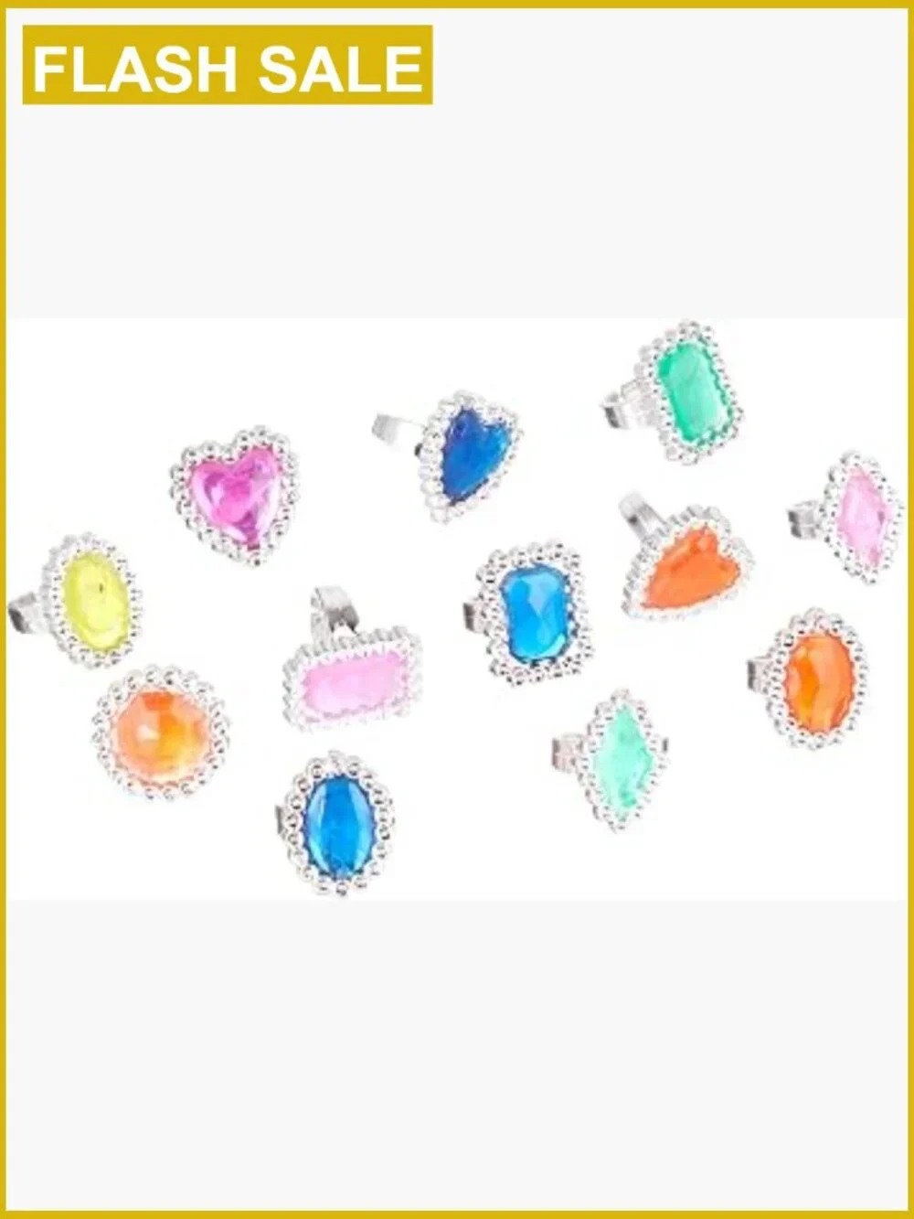 24-Pack Plastic Jewel Rings - Adjustable Band Dress-Up Toy